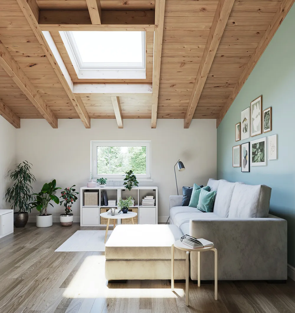 Loft with flat roof window